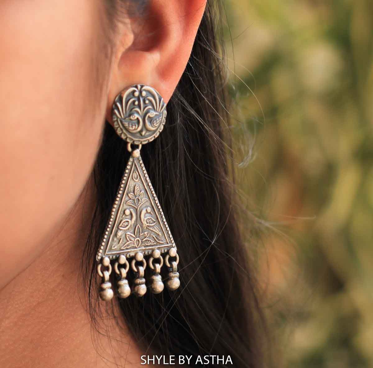 Mizoya Triangle Drop Dual Peacock Earrings