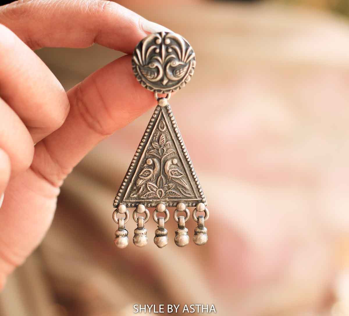 Mizoya Triangle Drop Dual Peacock Earrings