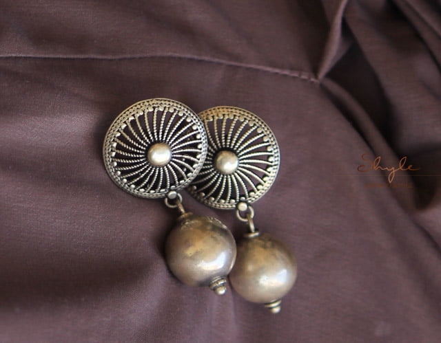 Adya Chakra Motif ball Drop Earrings