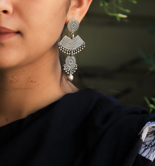 Mizoya Intricate Dual Circle Drop Earrings