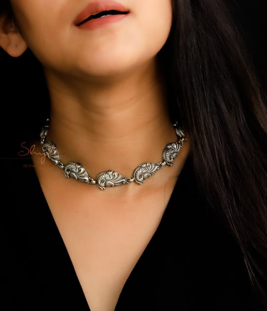 Adya Peacock Embossed Intricate Choker