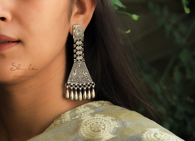 Anvaya Peacock Detailed Dangling Earrings model