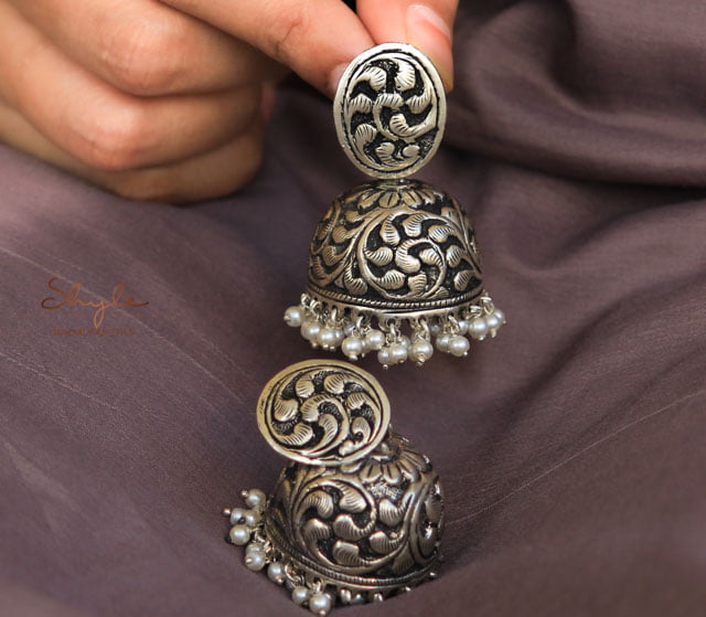 Jhumri Chitai Detailed Freshwater Pearl Drop Jhumka