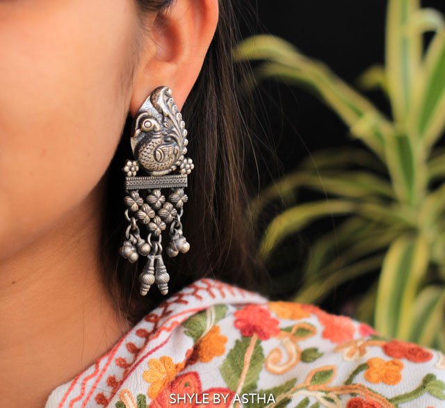 Anvaya Peacock Jali Ghughri Earrings model