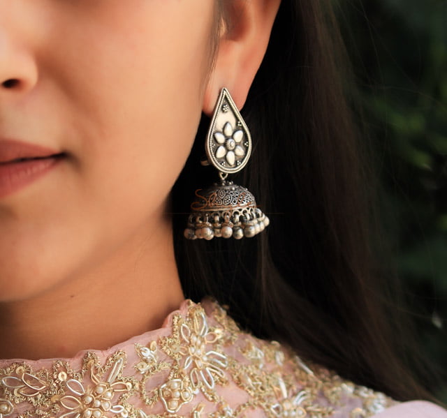 Dulari Flora Drop Motif Ghughri Jhumka