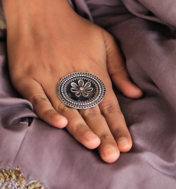 Anvaya sequence flower motif ring