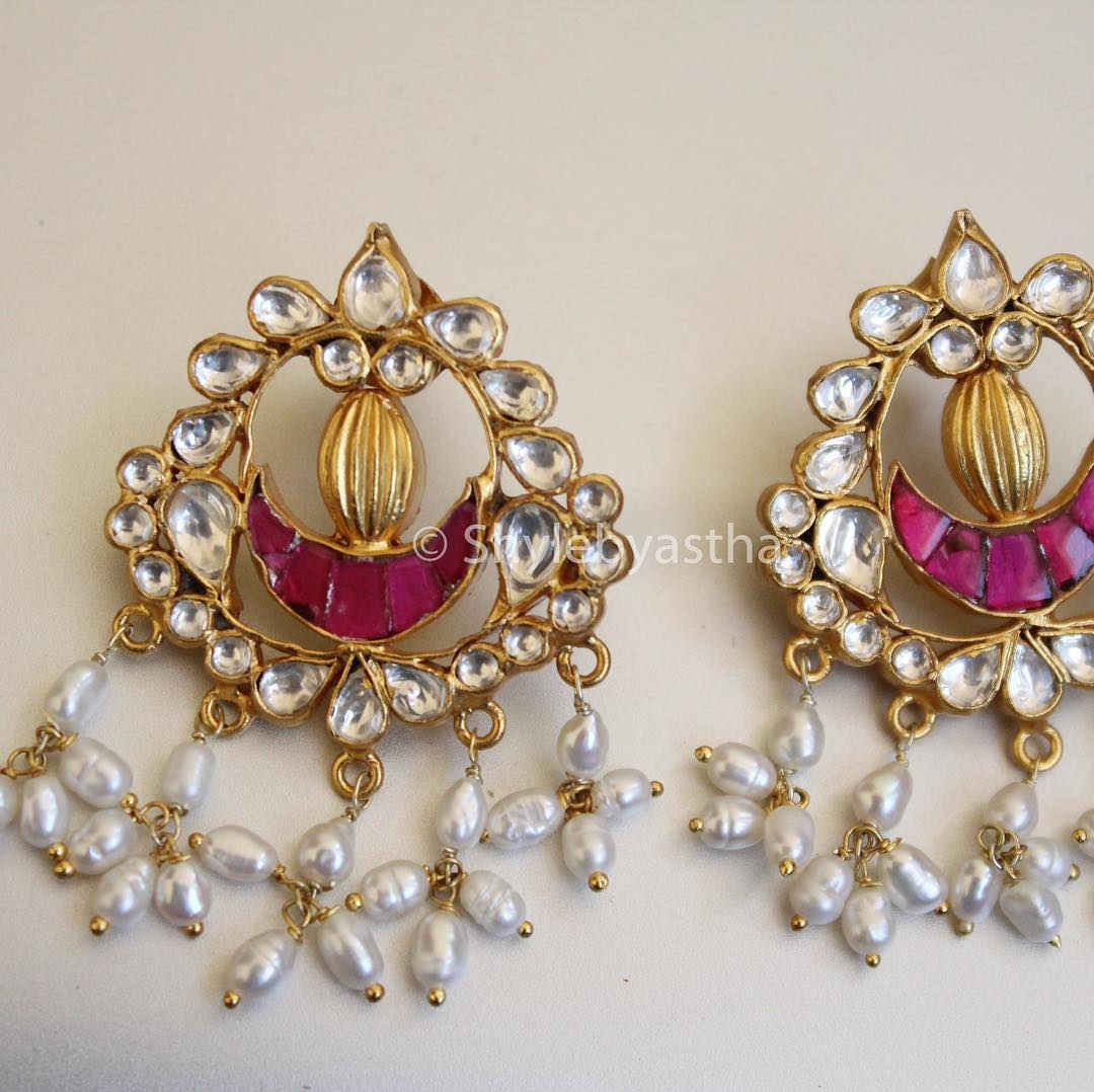 Jadau Gold Plated Kundan Pearl Hangings
