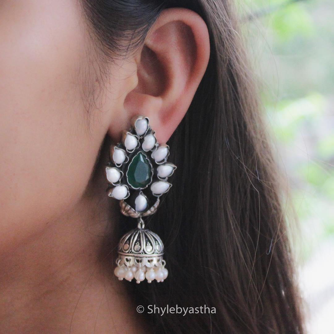 Jhumri Emerald Pearl Jhumkis