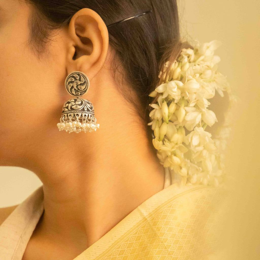 Jhumri Intricate Chitai Pearl Drop Jhumka