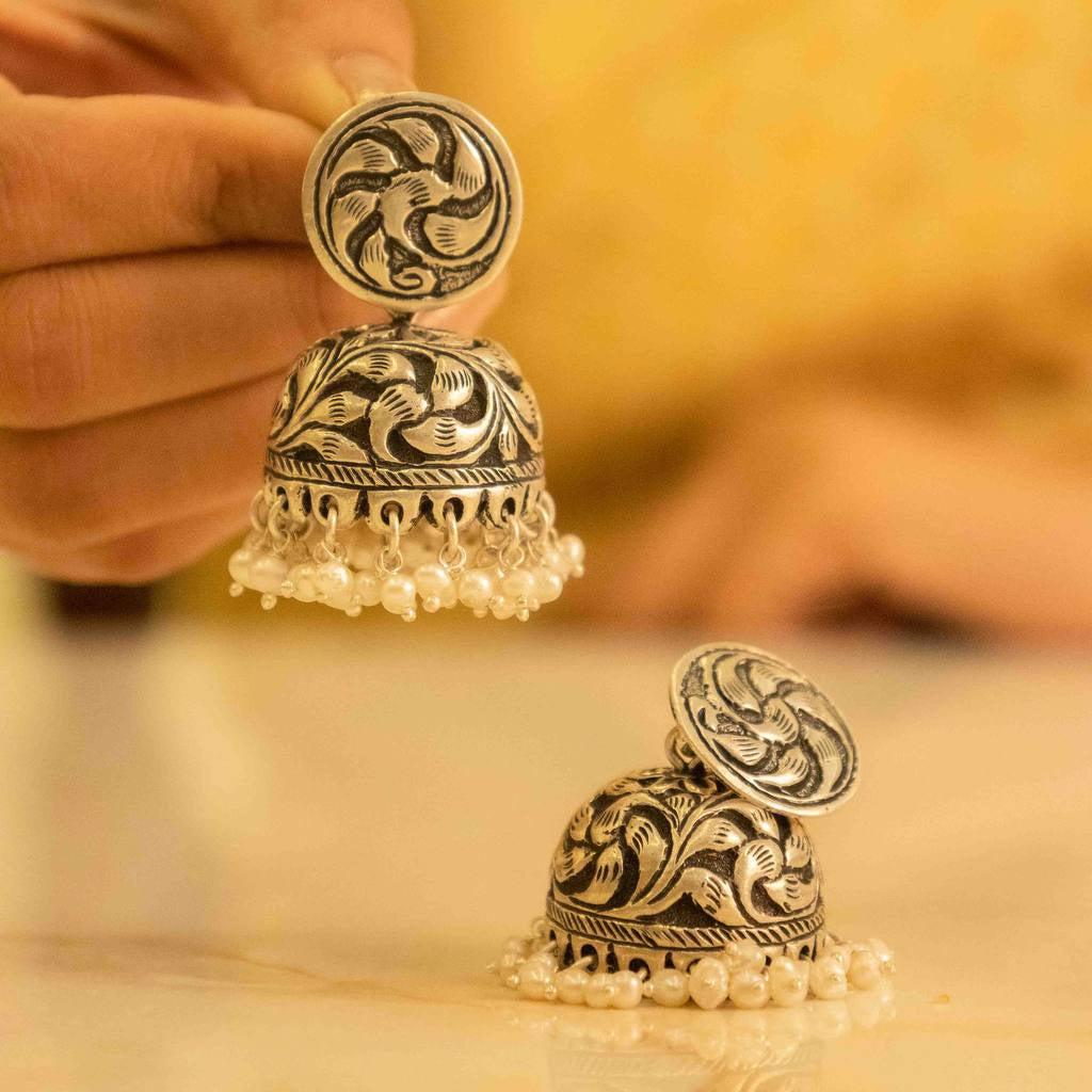 Jhumri Intricate Chitai Pearl Drop Jhumka