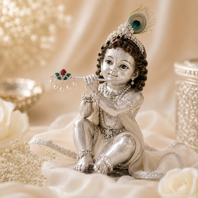 Laddu Gopal Ji Kundan Flora Pearl Drop Murli