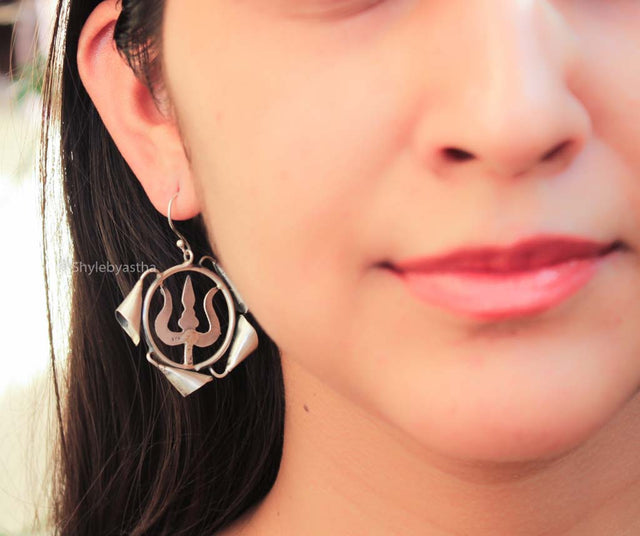 Moh Bold Shiva Trishul Quirky Fish-hook Earrings