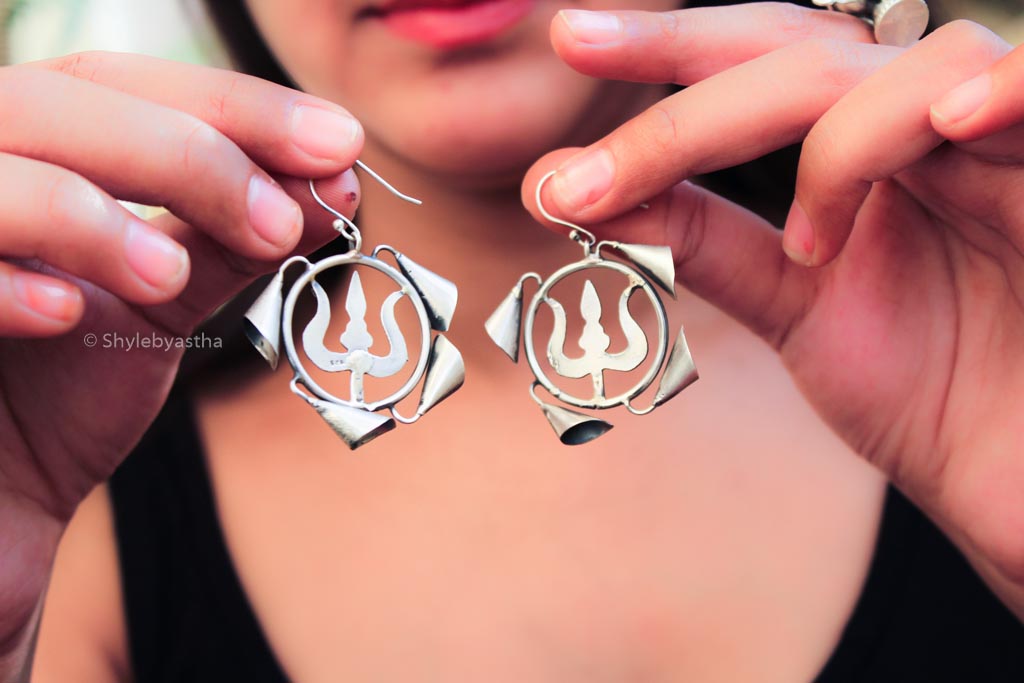 Moh Bold Shiva Trishul Quirky Fish-hook Earrings