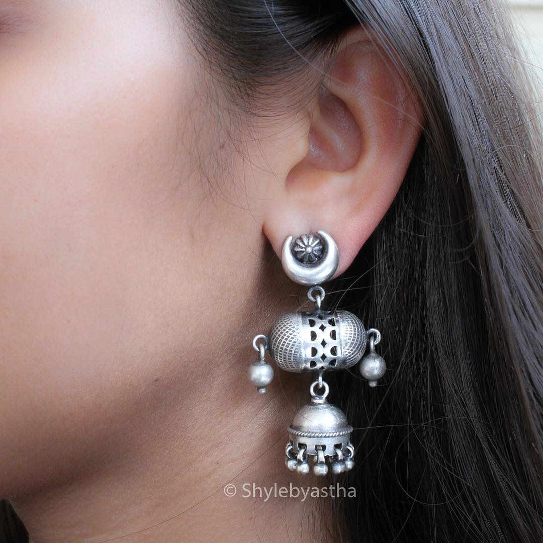 Mizoya Crescent Moon Motif 2 Layered Jhumki