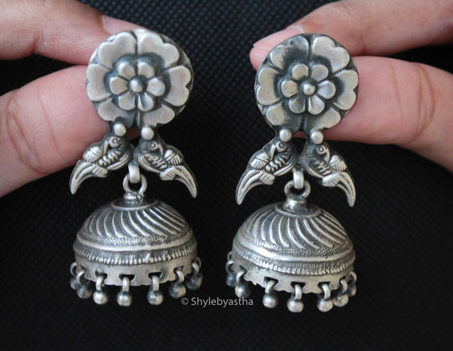 Mizoya Flower Motif Dual Parrot Jhumka