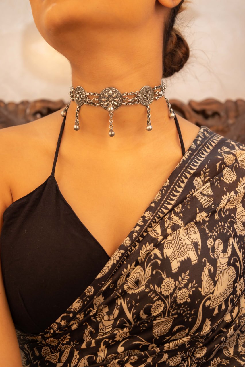 Mizoya Intricate Tribal Motif Ball Drop Choker