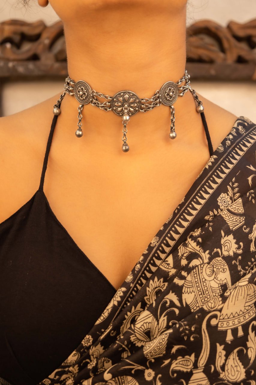 Mizoya Intricate Tribal Motif Ball Drop Choker