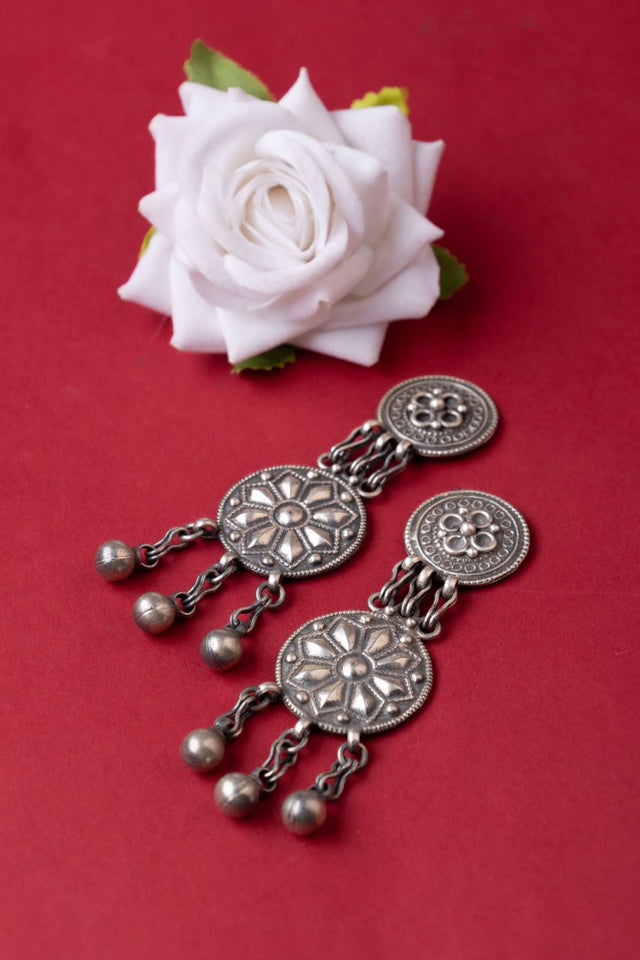 Mizoya Intricate Tribal Motif Ball Drop Earrings