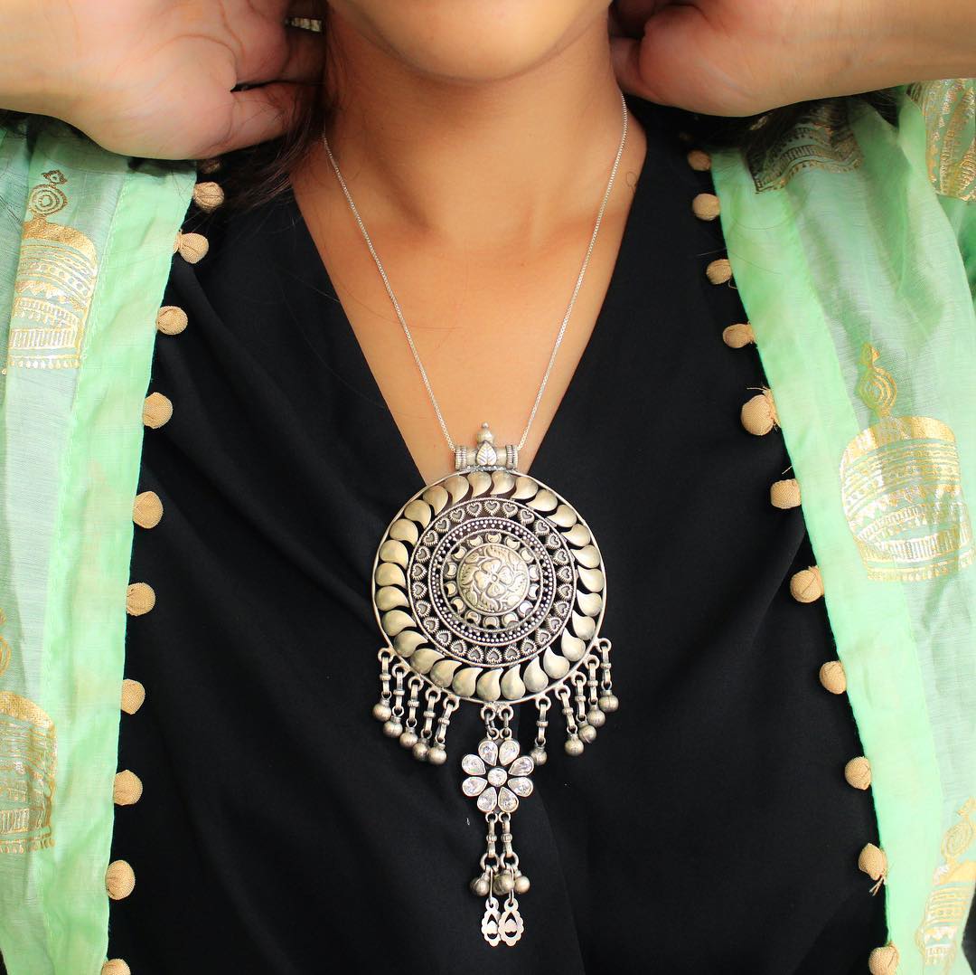 Mizoya Zircon Studded Tribal Art Pendant