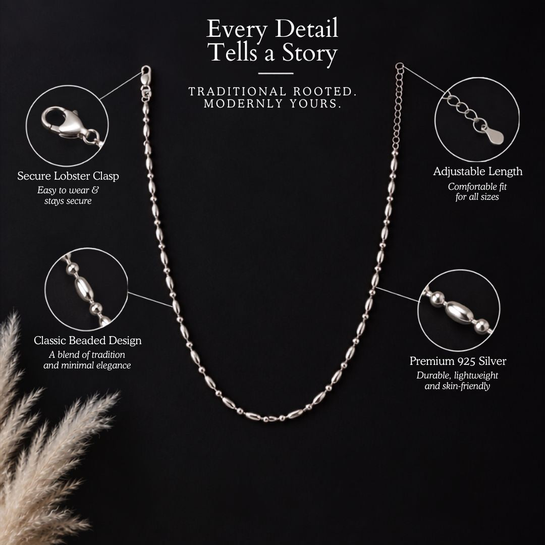 925 pure silver classic bead necklace, close-up