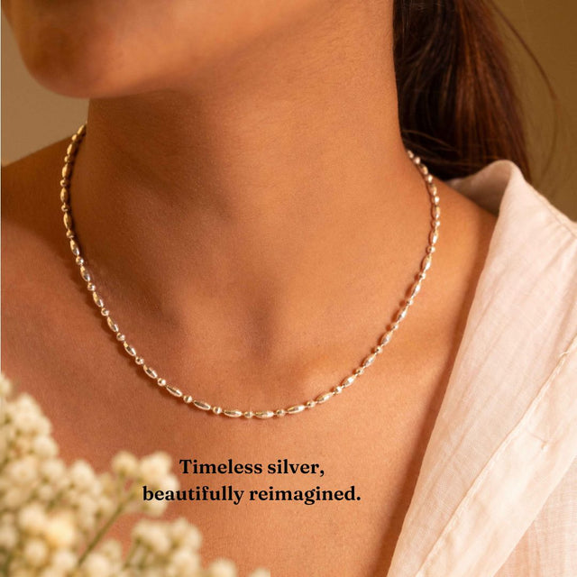 925 pure silver classic bead necklace, alternate view