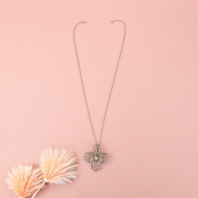 Mizoya Embossed Flower Jali Necklace Earring Ring set