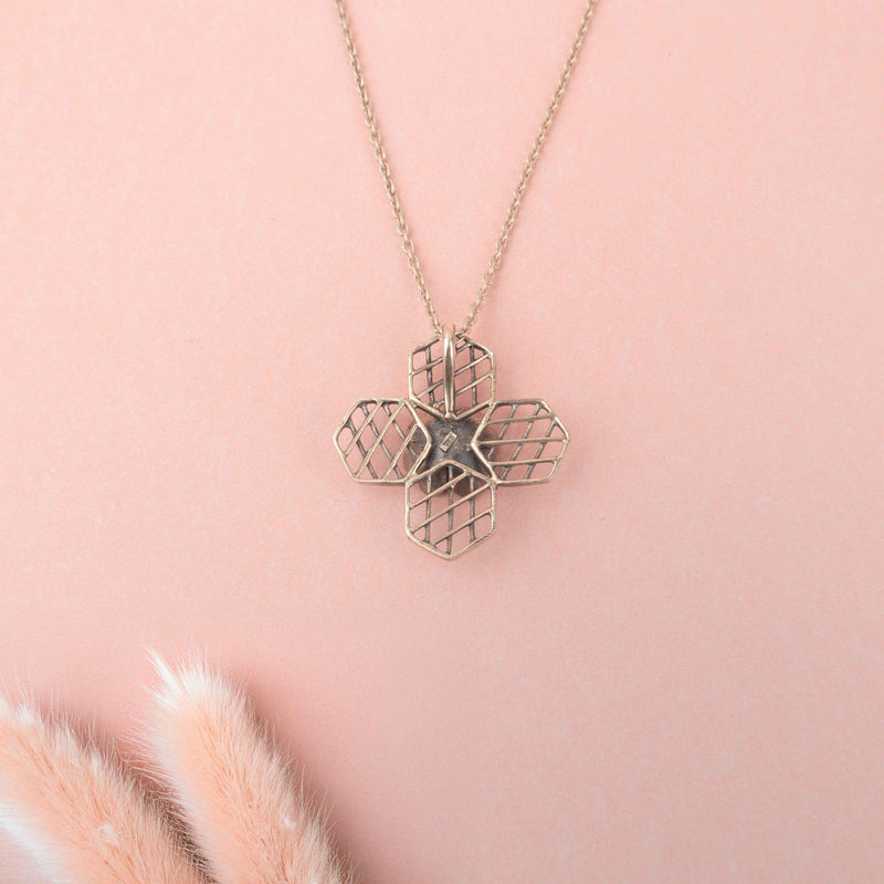 Mizoya Embossed Flower Jali Necklace Earring Ring set