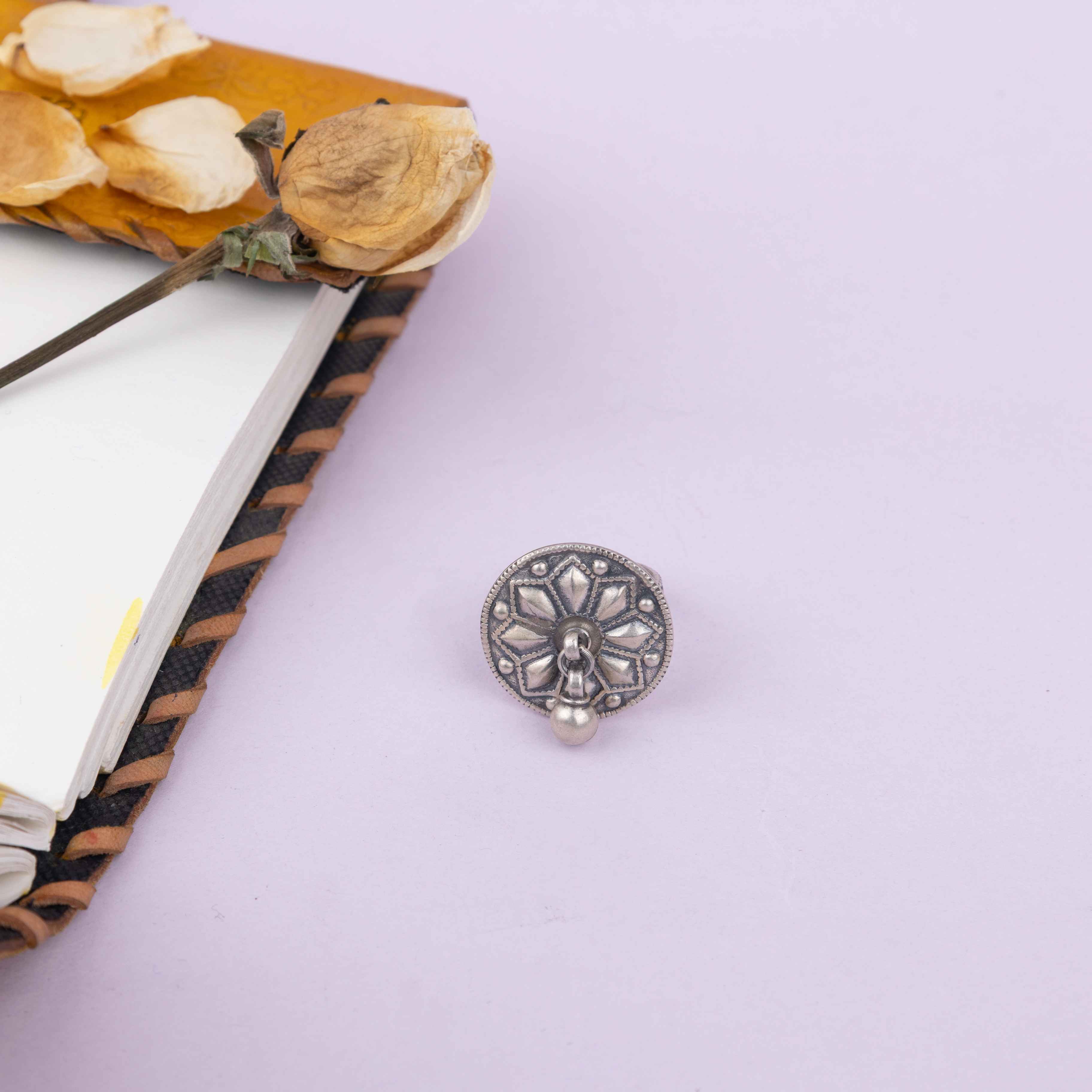 Mizoya Tribal Intricate Motif Ball Drop Ring