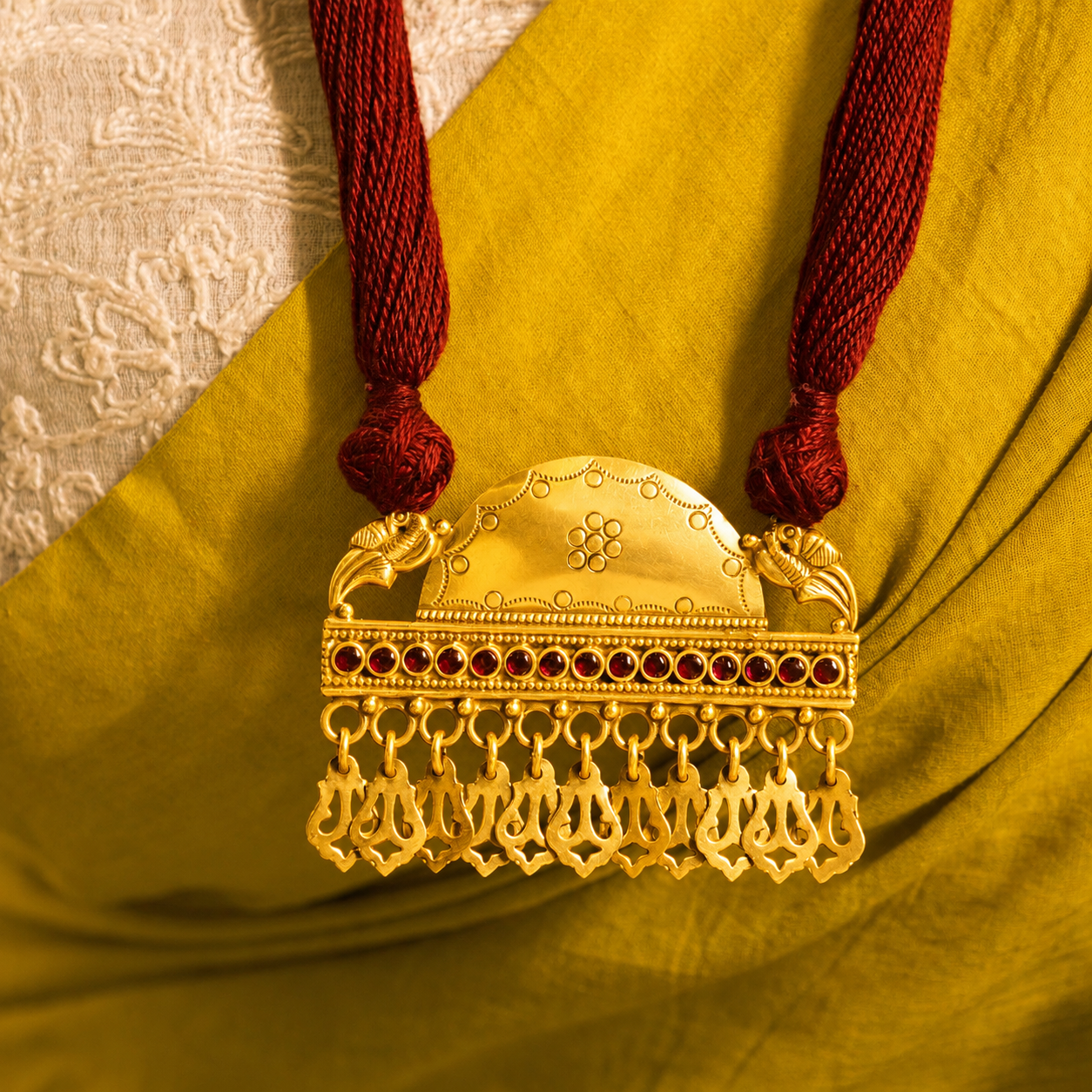 Mizoya Vintage Detailed Carved Drop Dori Necklace