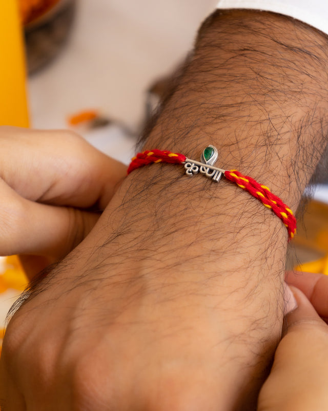 925 pure silver Krishna motif rakhi, alternate view
