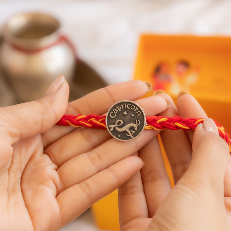 925 pure silver Capricorn zodiac sign brooch cum rakhi