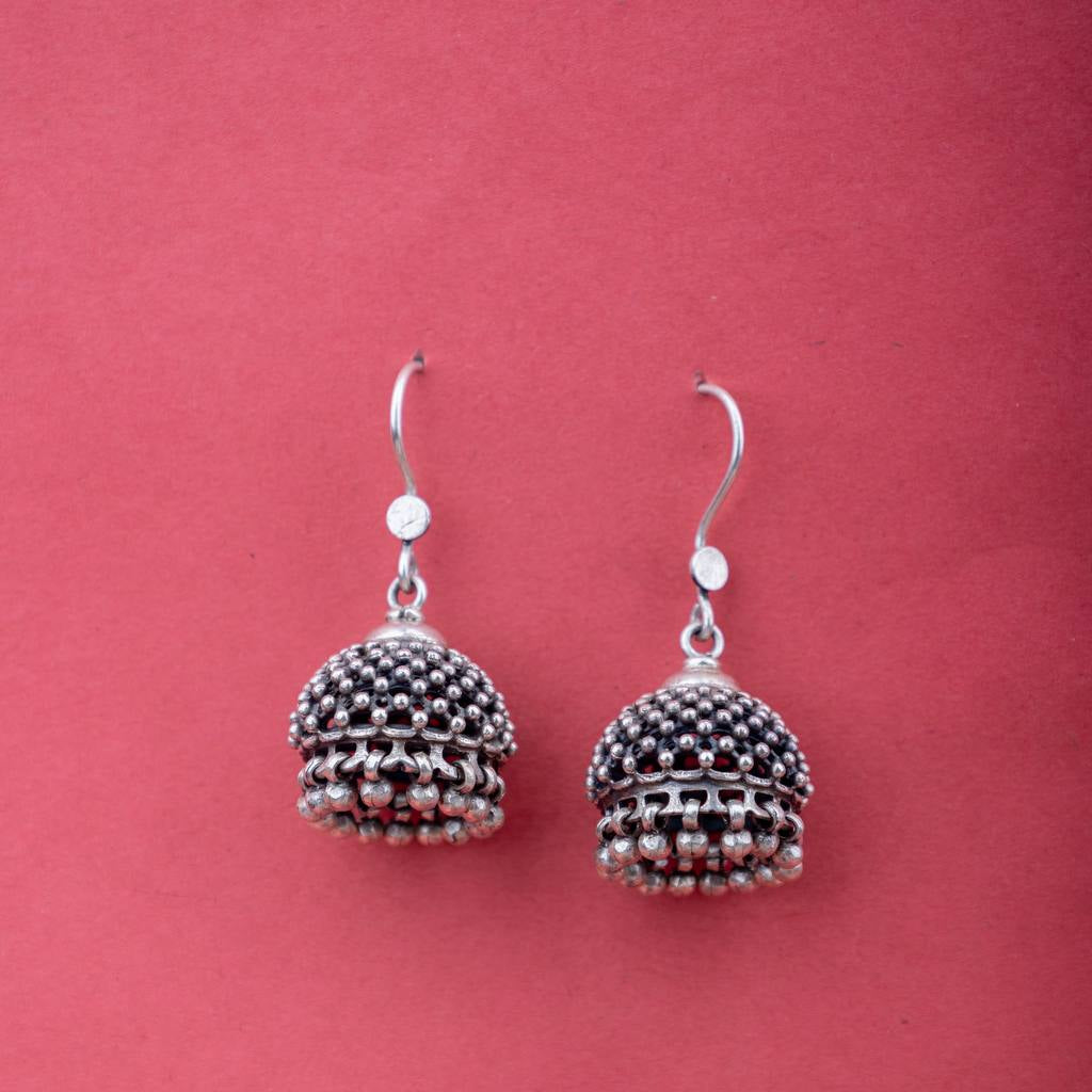 Moh Embossed Jali Fish Hook Jhumki