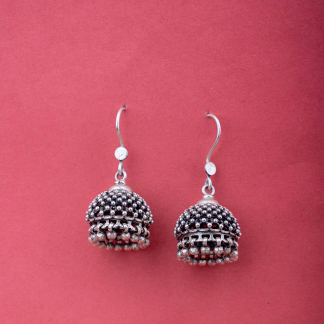 Moh Embossed Jali Fish Hook Jhumki