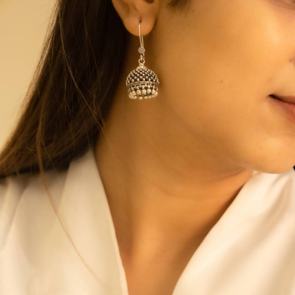 Moh Embossed Jali Fish Hook Jhumki