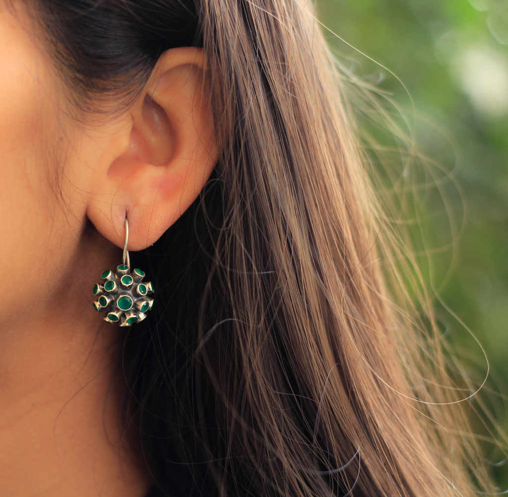 Moh Emerald Fish Hook Spiral Earrings