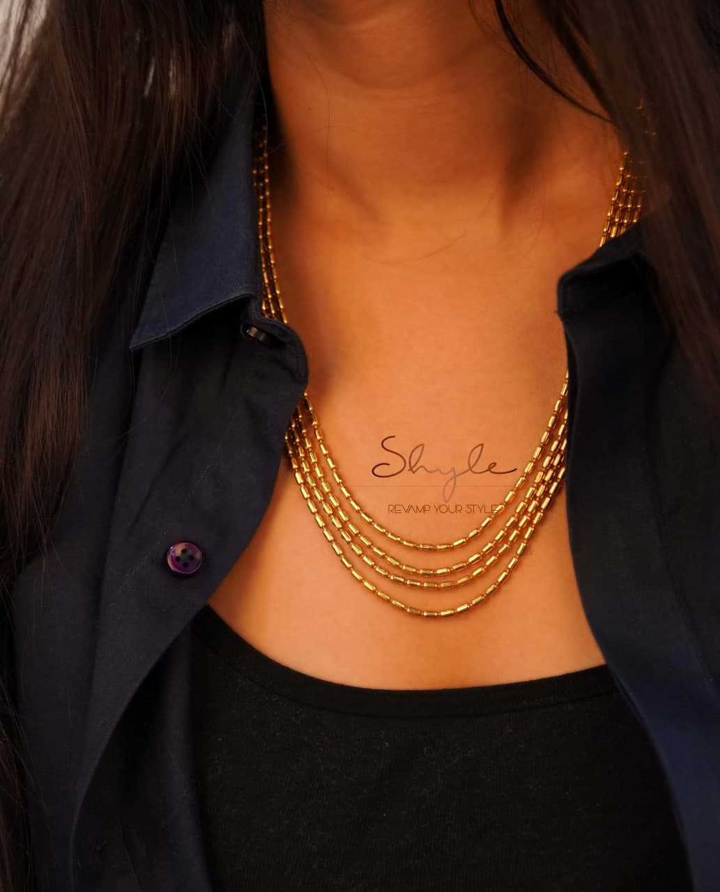 Moh Fine layered back flower motif Gold plated Necklace