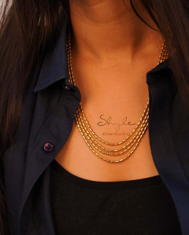 Moh Fine layered back flower motif Gold plated Necklace