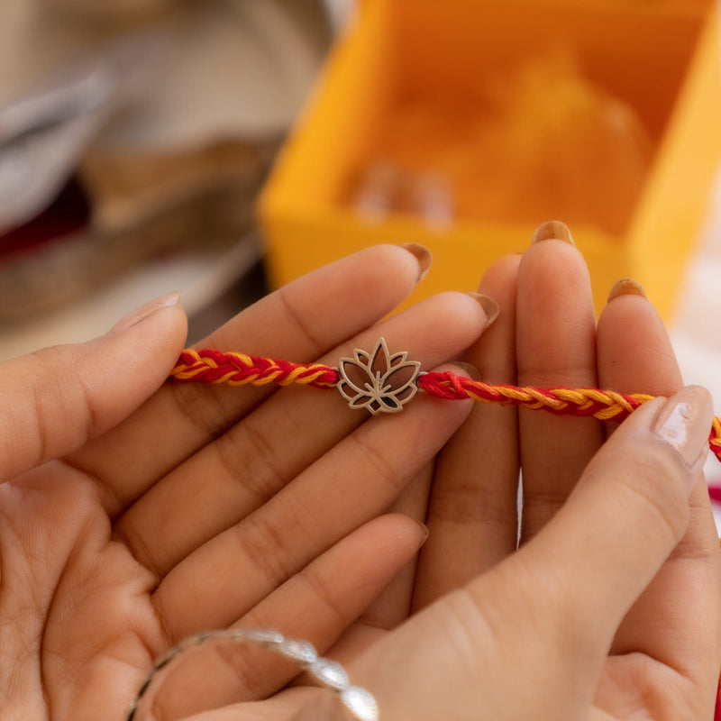 925 pure silver intricate lotus rakhi