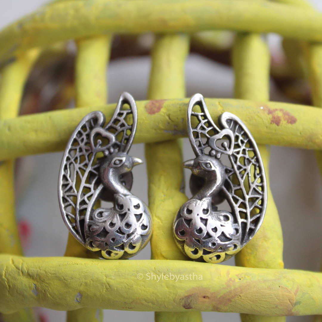 Moh Peacock Carved Studs