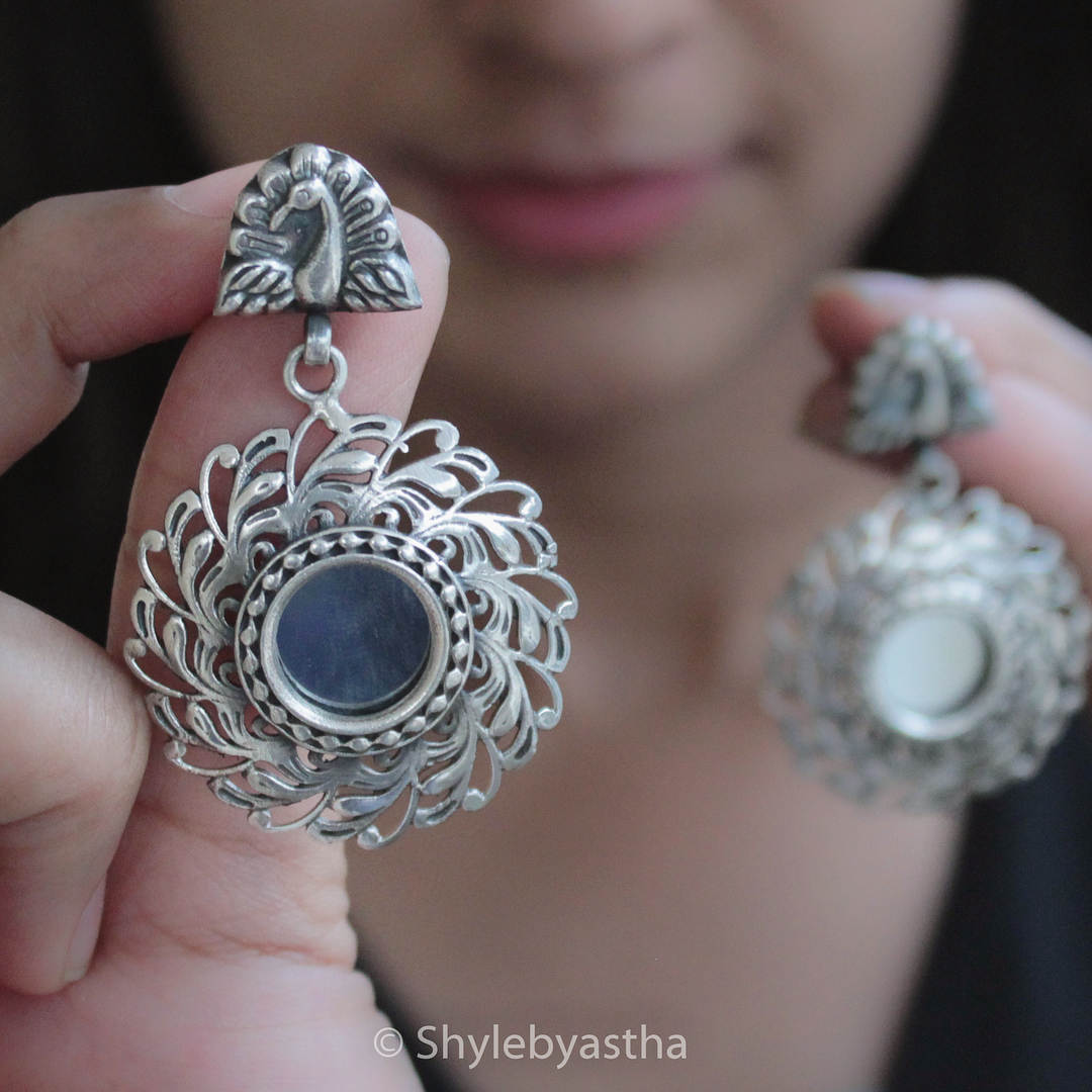 Moh Peacock Motif Mirror Earrings