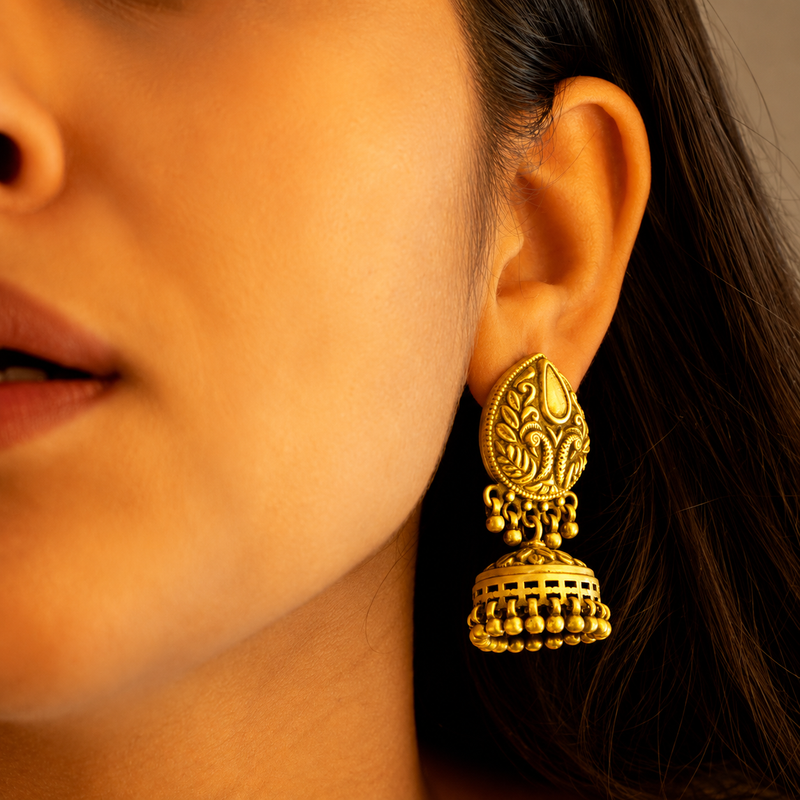 92.5 sterling silver Moh Peacock Motif Embossed Classic Jhumki, view 5