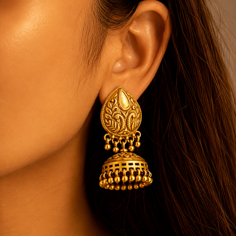 92.5 sterling silver Moh Peacock Motif Embossed Classic Jhumki, view 4