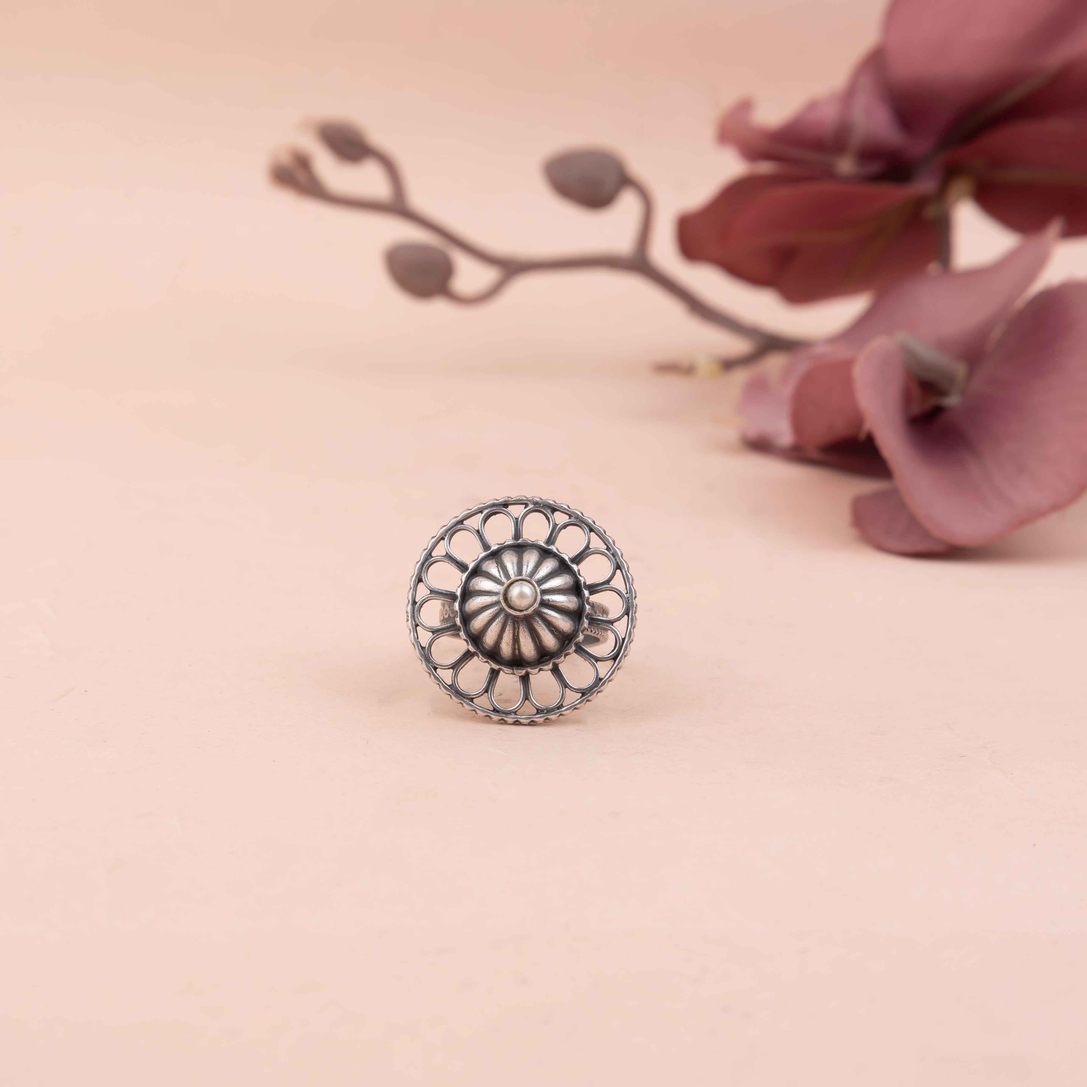 Moh Intricate Petal Carved Embossed Ring