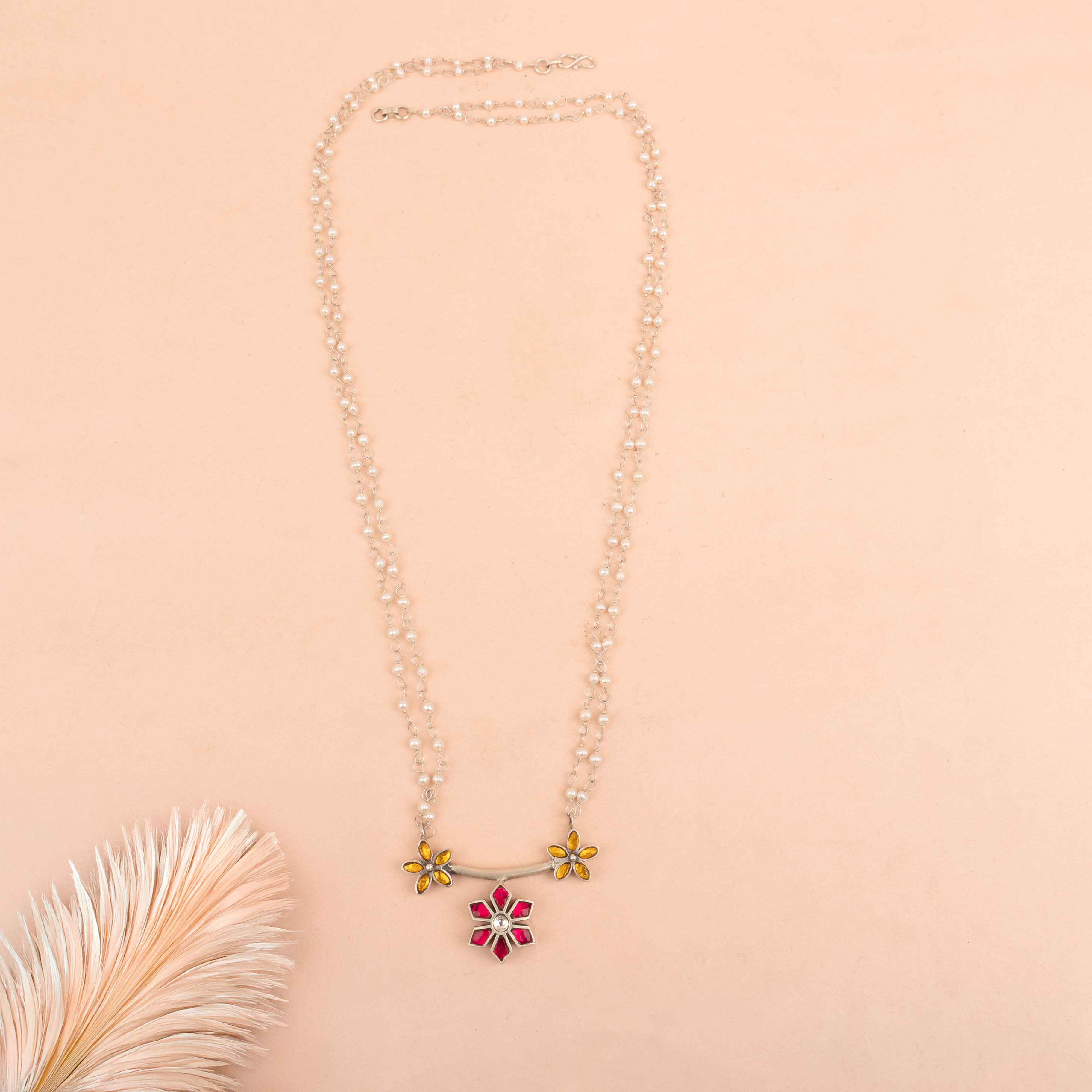 Moh Kundan Phool Pearl Necklace Earring Ring Set