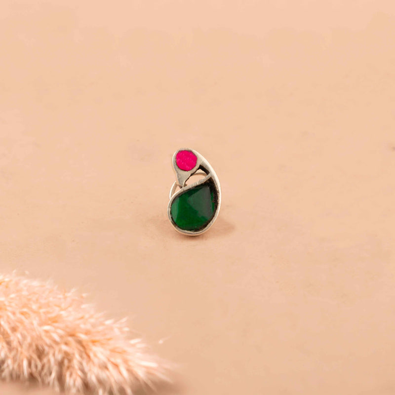 Moh Peacock Kundan Pierced Nose Pin