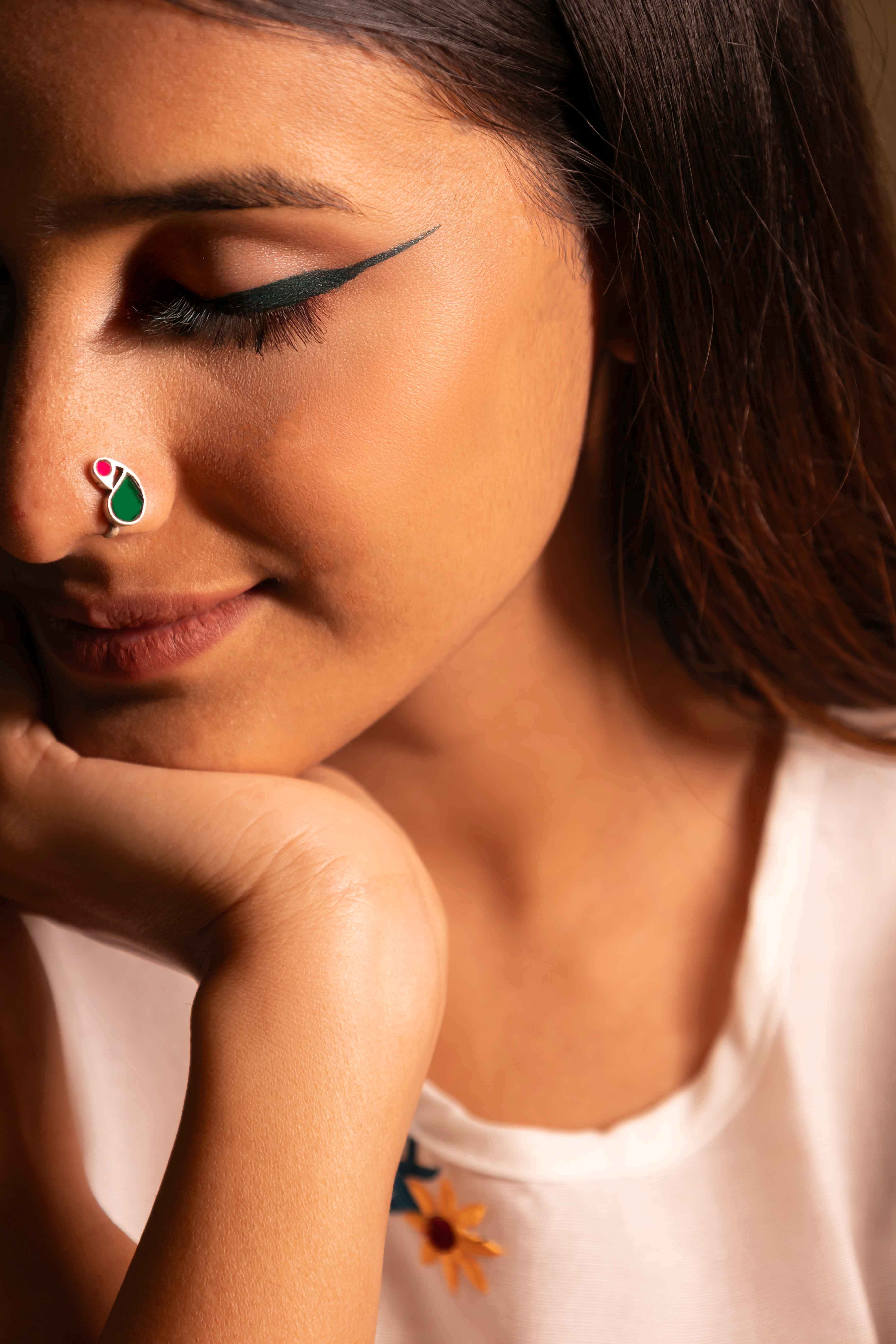 Moh Peacock Kundan Non Pierced Nose Clip on