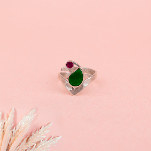 Moh Peacock Kundan Shaahi Ring