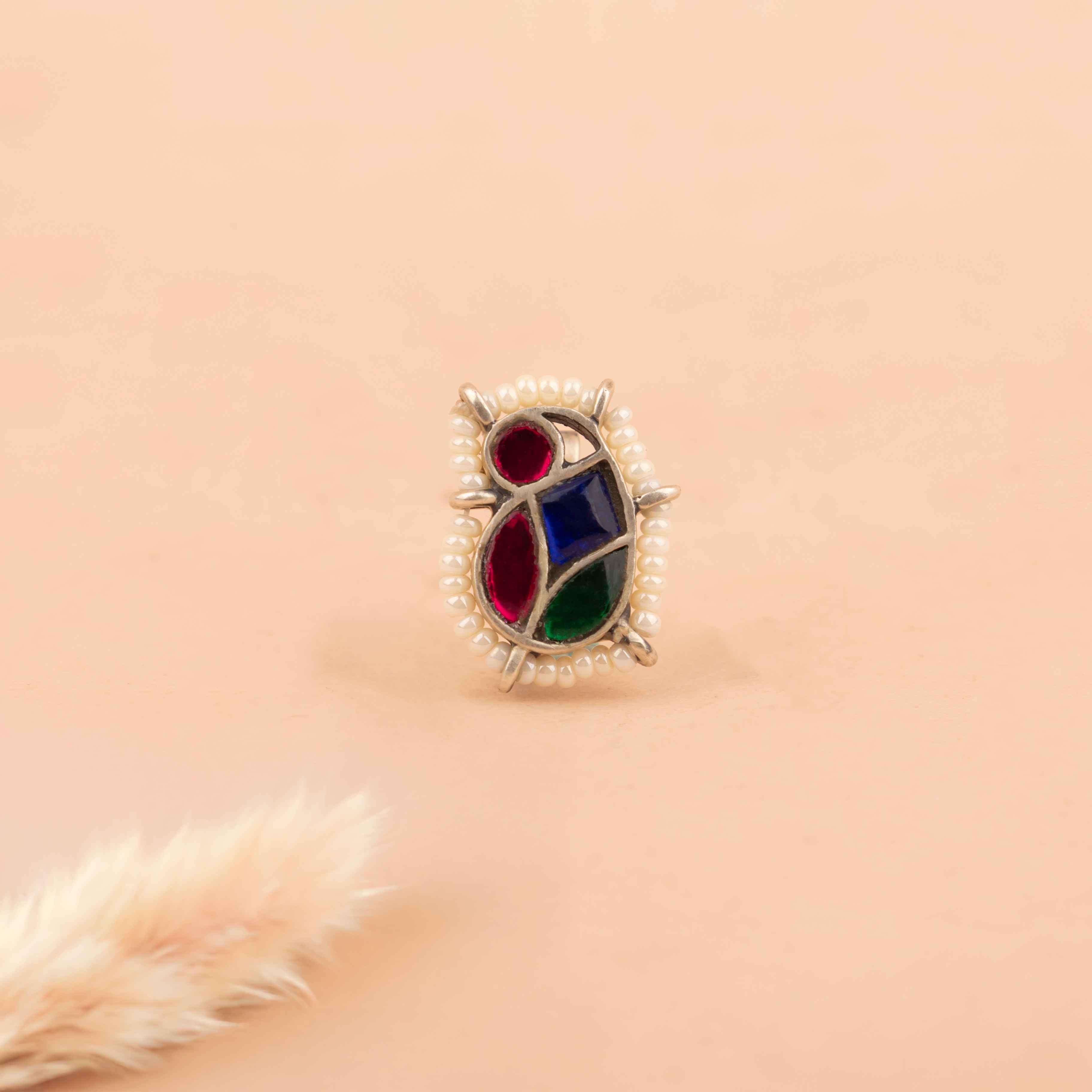 Moh Shaahi Kundan Peacock Non Pierced Nose Clip on