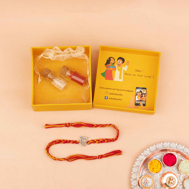 925 pure silver Ik Onkar sacred rakhi, close-up