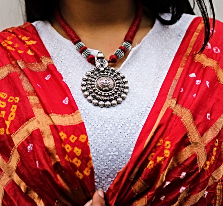 Mizoya Tribal Art Circular Embossed Pendant